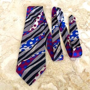 Vintage Pierre Cardin 100% Silk Tie Multi-Colour Stripes & Polka Dots